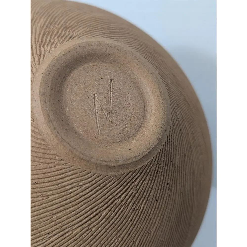 Renee Margolin Studio Pottery Vase Carved Textured Ceramic Vessel Art